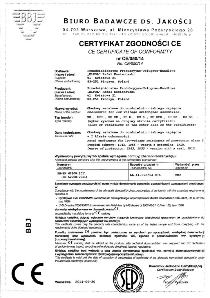 PRODUKCJA ROZDZIELNIC ELEKTRYCZNYCH ce elp page 0001